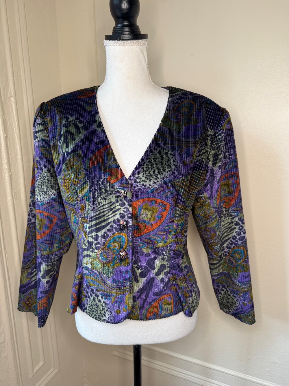90s / Y2K Multicolored Paisley Funky Eclectic Animal Print Velvet Jacket